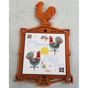 Dee Bee rooster trivet cast iron and tile vintage made in japan